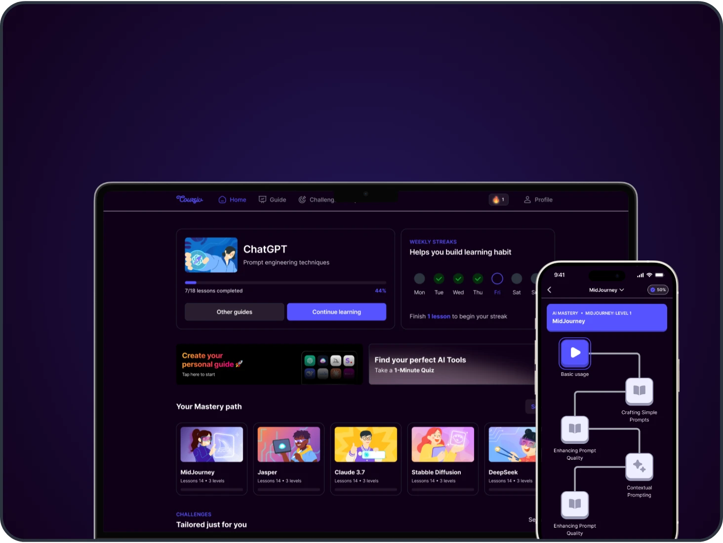 Learning levels dashboard preview